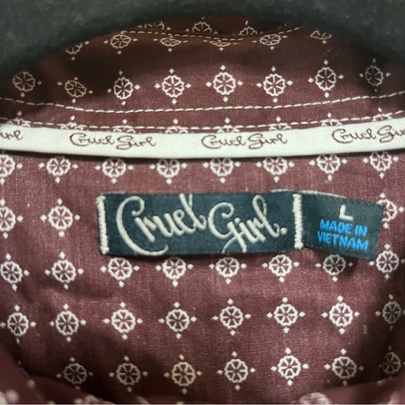 Cruel Girl Womens Brown w design Long Sleeve Pearl Snap Button Western Shirt L - Picture 3 of 7